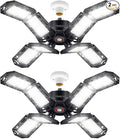 2 Pack LED Garage Light,Super Bright Screw in E26/E27 Ceiling Shop Work Lamp, 200W 20000 Lumen Deformable Basement Bulb Fixture with 8 Adjustable Panels