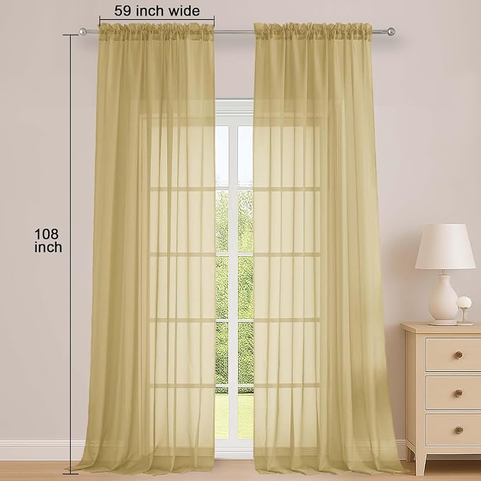 Sheer Gold Curtains 108 Inches Long - Image 2