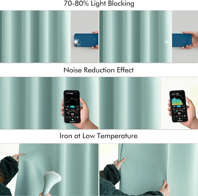 MIULEE Aqua Back Tab Blackout Curtains 52x90 Inch Long 2 Panels Set | Rod - Image 5