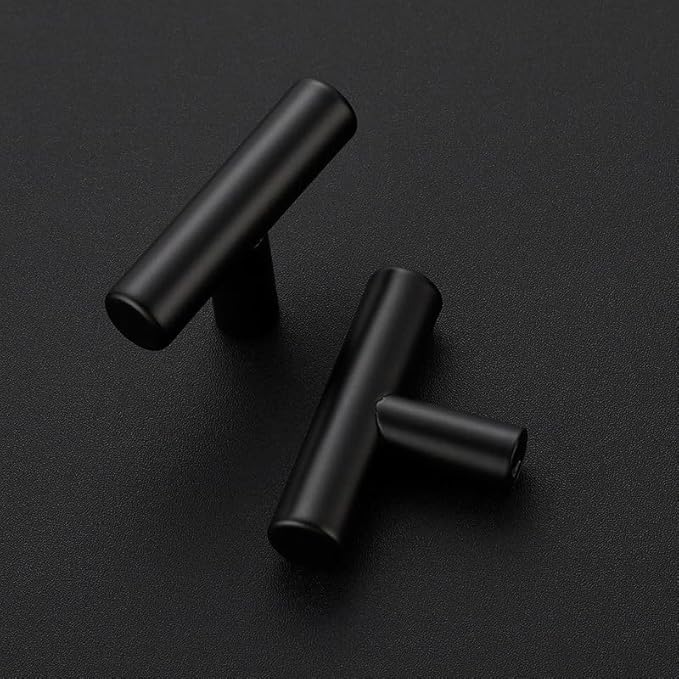 40 Pack Matte Black Cabinet Knobs - Kitchen Cabinet Knobs Black Pulls for Kitchen Drawer Stainless Steel Dresser Hardware 2in Length Single Hole T Bar