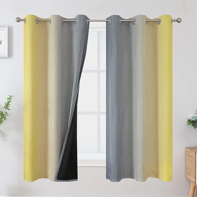 Yellow and Grey Ombre Blackout Curtains by ESTELARTEXTILER