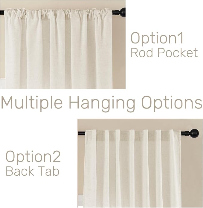 Joydeco Linen Curtains 2 Panel Set, Ivory on Linen Curtains 96 Inch Long - Image 3