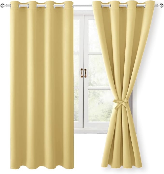 Blackout Curtains for Bedroom, 52 x 63 Inches Length, Light Yellow | Thermal by Hiasan