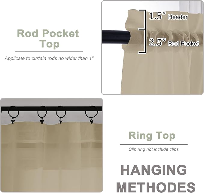 Sheer Curtains 84 Inches Long 2 Panels Set, Sheer Taupe Curtains - Image 4