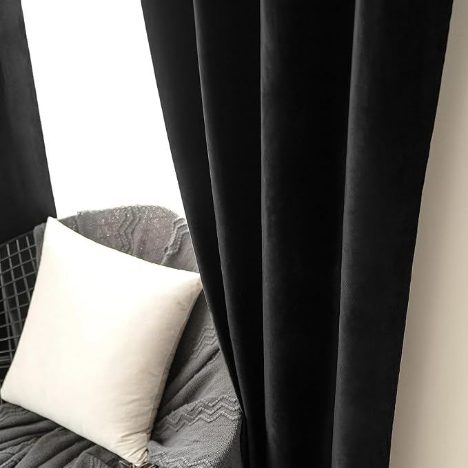 MIULEE Black Velvet Curtains 52x72 inches 2 Panels Luxury Blackout Curtains | - Image 7