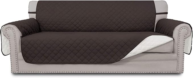 Easy-Going Reversible Couch Cover, 3 Cushion Sofa, Chocolate/Ivory | Machine by Easy-Going