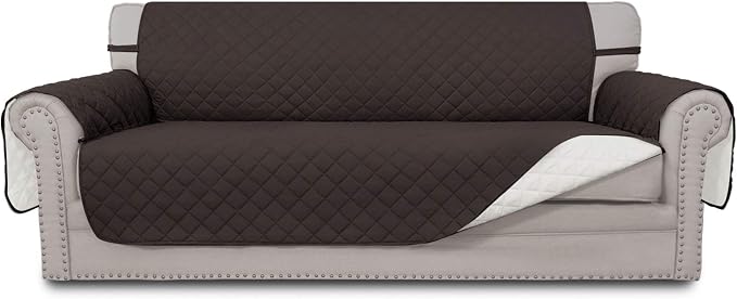 Easy-Going Reversible Couch Cover, 3 Cushion Sofa, Chocolate/Ivory | Machine by Easy-Going