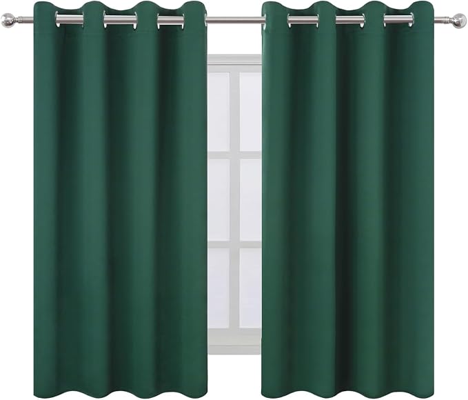 Blackout Curtains 66 x 54 Inch Long Dark Green Curtains Set of 2 Panels Room - Image 2