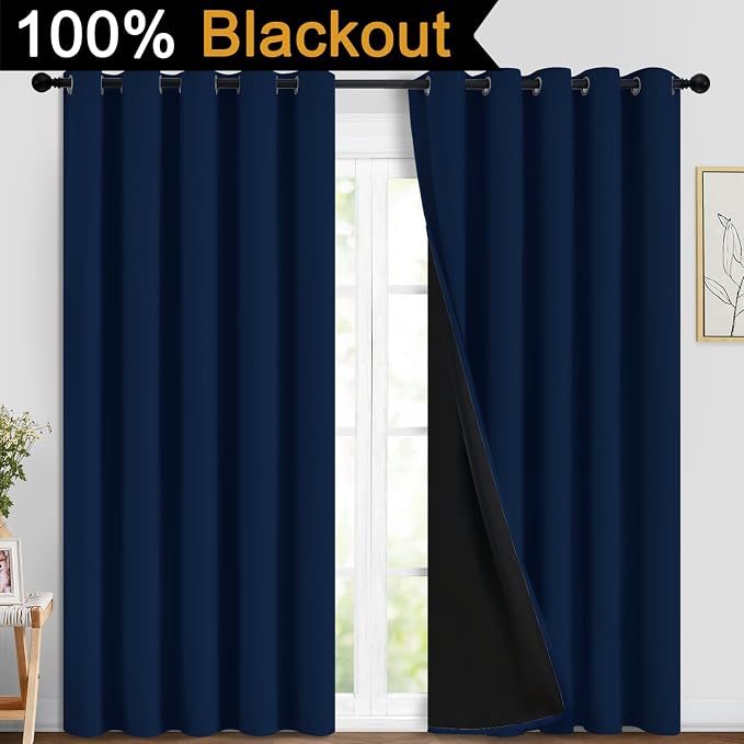 Yakamok Navy Blue 100% Blackout Curtains 84 Inches Long 70" Wide, 2 Panels | - Image 2