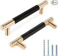 Knurled Cabinet Pulls 2 Pack, 5 Inch Long Cabinet Handles Metal Door Pulls, Kitchen Drawer Pull Knurled Dresser Handles - 3 3/4" Hole to Hole, Black & Gold