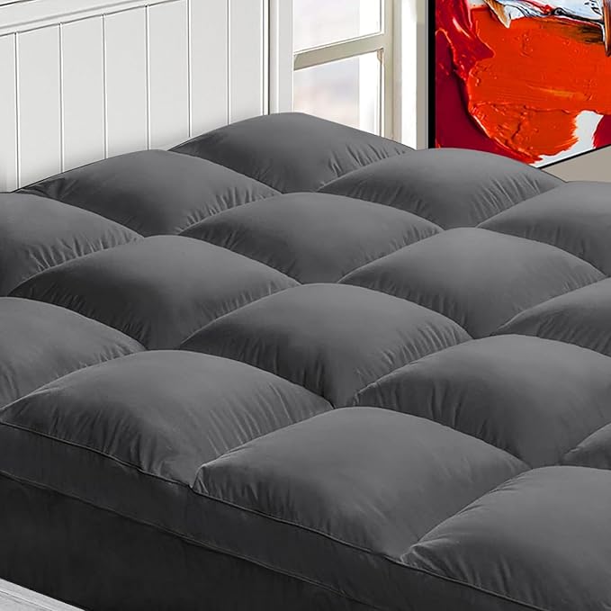 Mattress Topper Full for Back Pain, Extra Thick Mattress Pad Cover, Plush Pillow Top, Deep Elastic Pocket, Grey