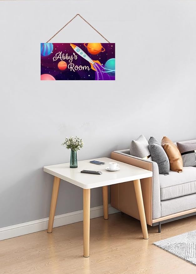Personalized Sign Rocket Sign, Outer Space Theme Wall Decor Custom Name Door Plate for Kids Room Nursery Stars Galaxy Art Wall plaques For Boys Room Girls Bedroom