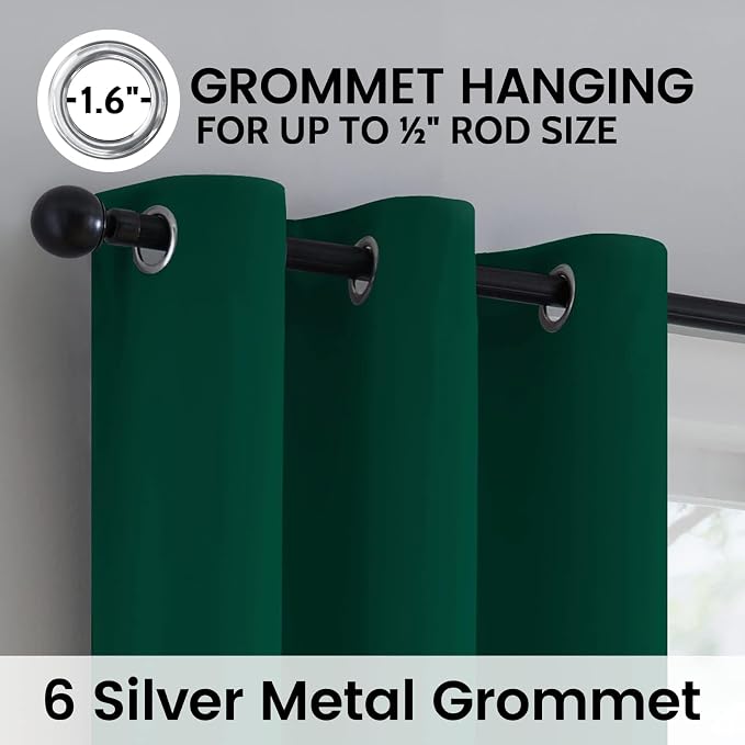 SimpleHome Dark Green 100% Blackout Curtains Room Darkening Living Room 45 | - Image 6