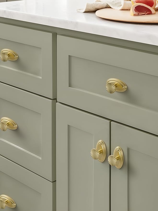 10 Pack Brushed Gold Cabinet Knobs with Base Brass Flat Drawer Pulls Kitchen Cupboard Bathroom Dresser Cabinet Hardware Handles Zinc Alloy