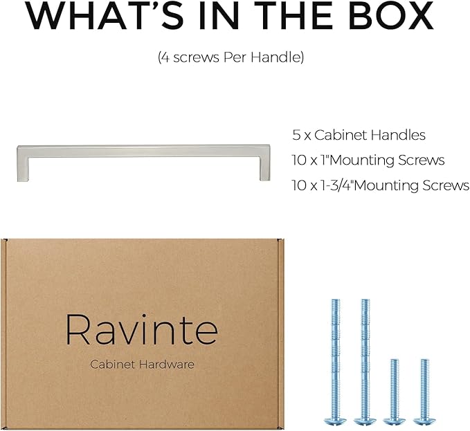 Ravinte 5 Pack Solid 7-1/2 Inch Center to Center Slim Square Bar Drawer Handles - Kitchen Cabinet Hardware Brushed Nickel Pulls - Handles for Cabinets and Drawers