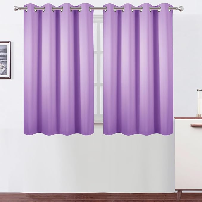 Blackout Curtains 66 x 54 Inch Long Lavender Curtains Set of 2 Panels Room by Lemomo