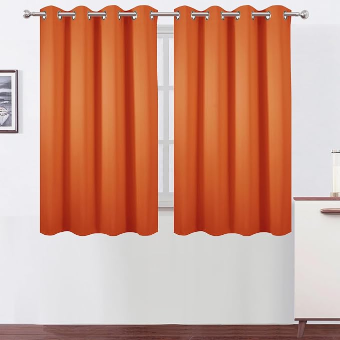 Blackout Curtains 66 x 54 Inch Long Orange Curtains Set of 2 Panels Room by Lemomo