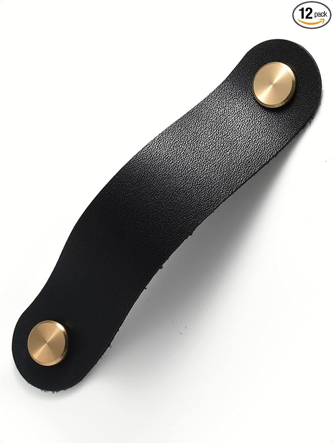 Black Leather Drawer Pulls 12 Pack 5"(128mm) Leather Handles Cabinet knobs for Kitchen Cabinet Drawers Bathroom Dressers