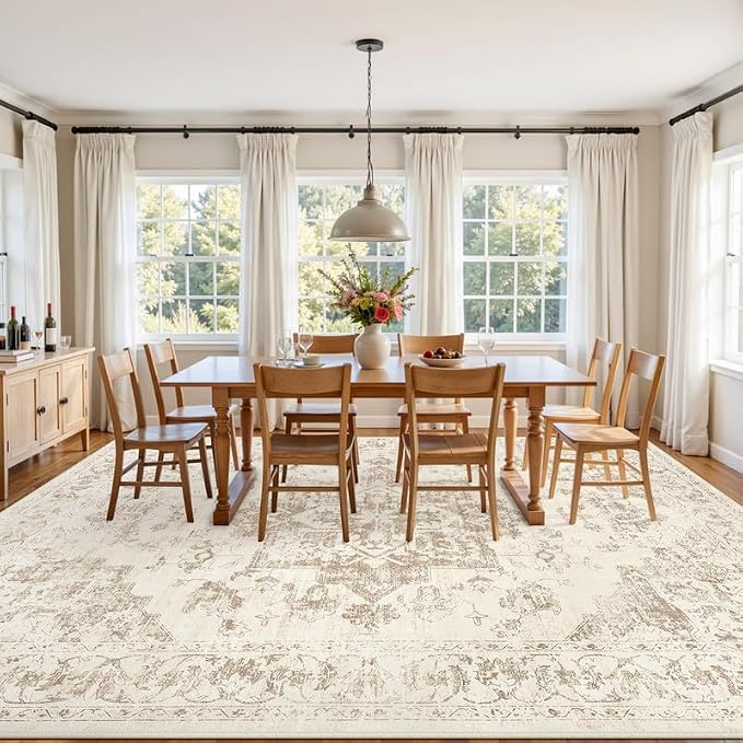 3x5 Area Rugs Living Room: Bedroom Washable Carpet Beige/Ivory | Vintage Boho - Image 9
