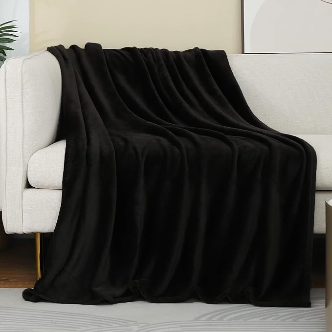 Black Fleece Plush Throw Blanket 50"x60"for Couch Sofa Fuzzy Cozy Flannel | by JIAHANNHA