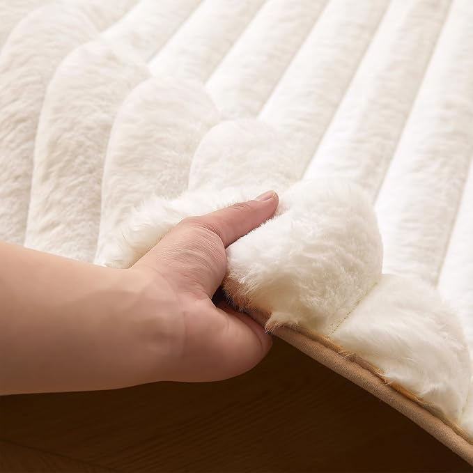 Creamy White Rabbit Striped Plush Rug 3'x5', Fluffy Faux Fur Shaggy Area Rug - Image 3