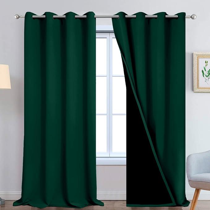 Yakamok Dark Green 100% Blackout Curtains 108 Inches Long 52" Wide 2 Panels | by Yakamok