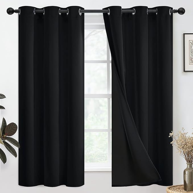 SimpleHome Black 100% Blackout Curtains Room Darkening Living Room 63 Inch | by SimpleHome