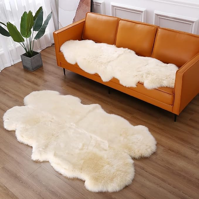 HUAHOO Premium Genuine Sheepskin Rug Beige Real Australia Sheepskin Natural - Image 2
