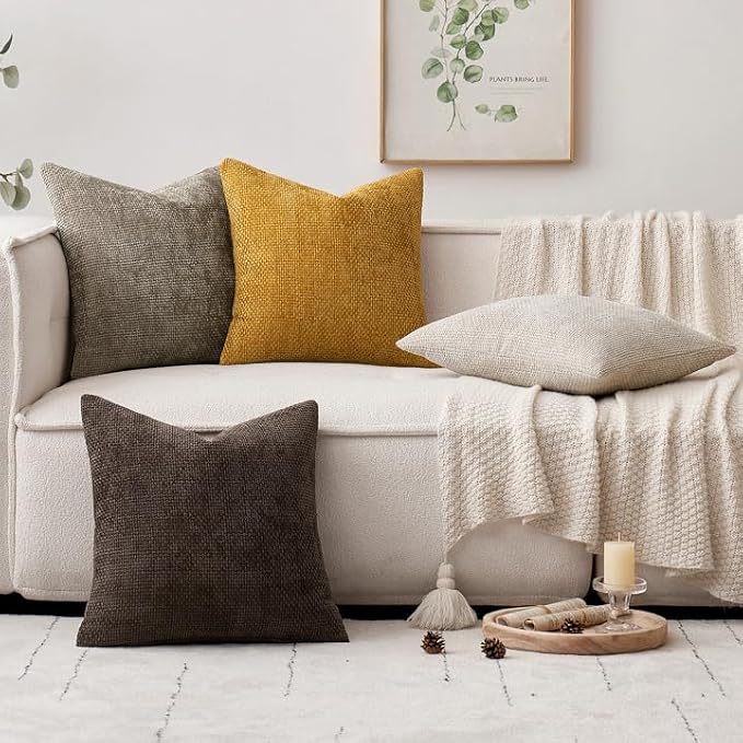 MIULEE Decorative Chenille Fall Pillow Covers Gold Brown 16x16 Pack of 4 | - Image 5