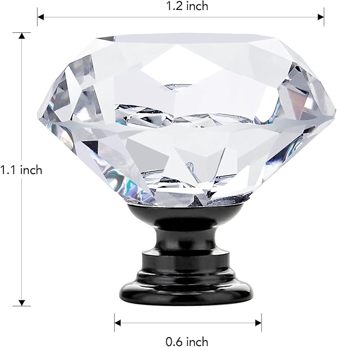 Ravinte 10 Pack Crystal Drawer Knobs - Glass Cabinet Knobs with Black Base - Diamond Shaped - 30 mm