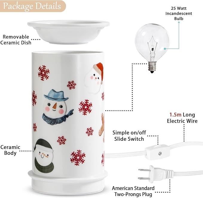 STAR MOON Ceramic Electric Wax Melt Warmer Candle Waxing Warmer Burner Melt Wax Cube Melter Fragrance Warmer - Ideal for Family and Friends, Snowman