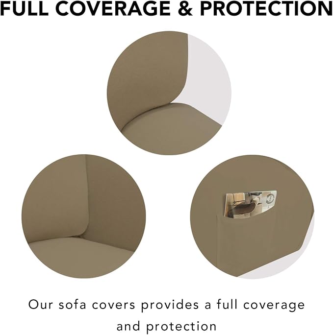 PureFit Stretch Couch Covers for Sofa 4 Seater Slipcovers Tan | 1-Piece Sofa - Image 3