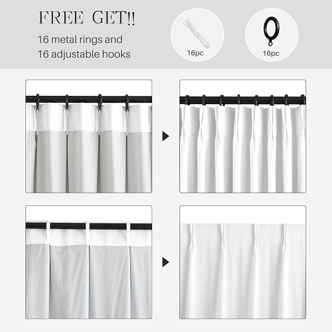 Pinch Pleated Linen White Blackout Curtains 63 Inches Long - Image 4