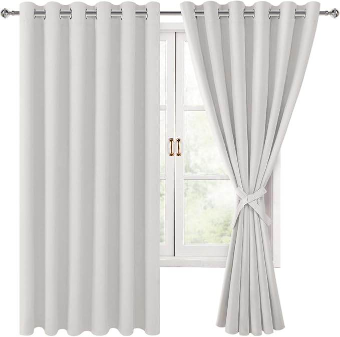 Room Darkening Curtains for Bedroom, 70 x 63 Inches Ivory, 2 Panels | Thermal by Hiasan