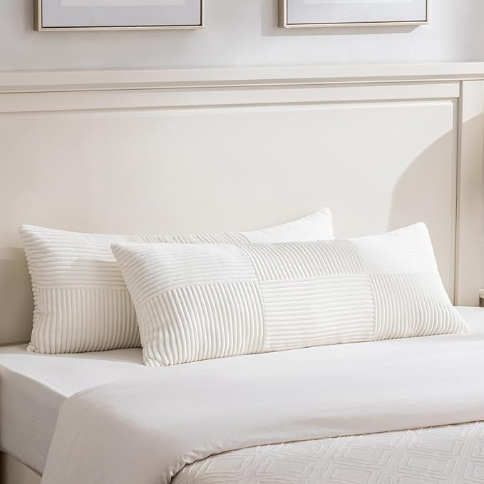 Fancy Homi Set of 2 Cream White Boho Long Lumbar Body Decorative Throw Pillow by Fancy+Homi