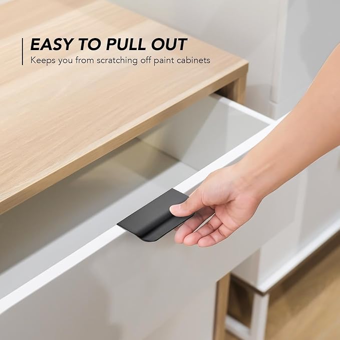 Ravinte Hardware 6 Pack Black Cabinet Handles, 3 Inch (76mm) Finger Edge Pulls, 2 Inch Hole Center, Finger Pulls for Cabinets