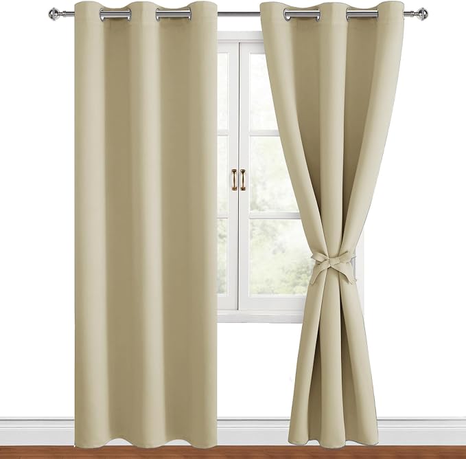 Blackout Curtains for Bedroom, Light Beige, 42 x 84 Inch, 2 Panels | Thermal by Hiasan