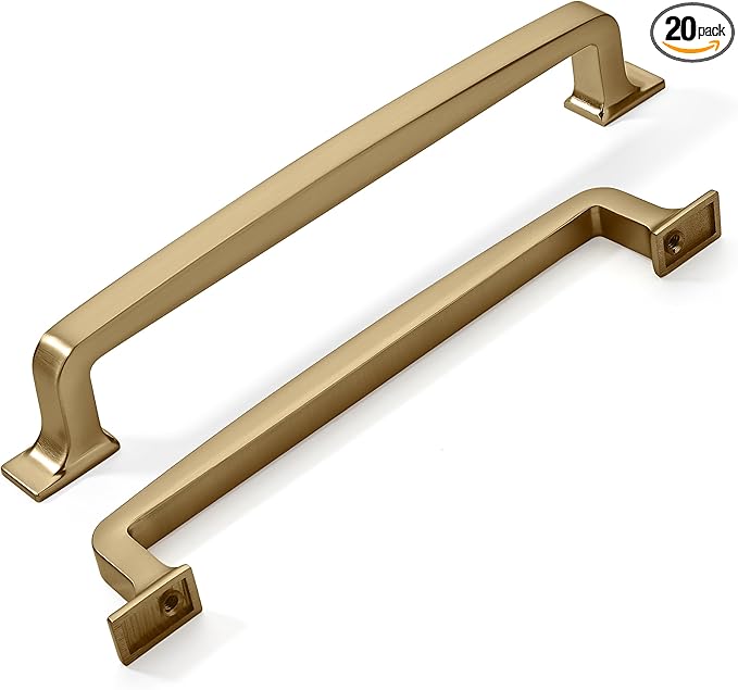 khtumeware 20 Pack 6-1/4 Inch Cabinet Handles Brushed Brass/Brushed Gold Drawer Pulls Cupboard Handles