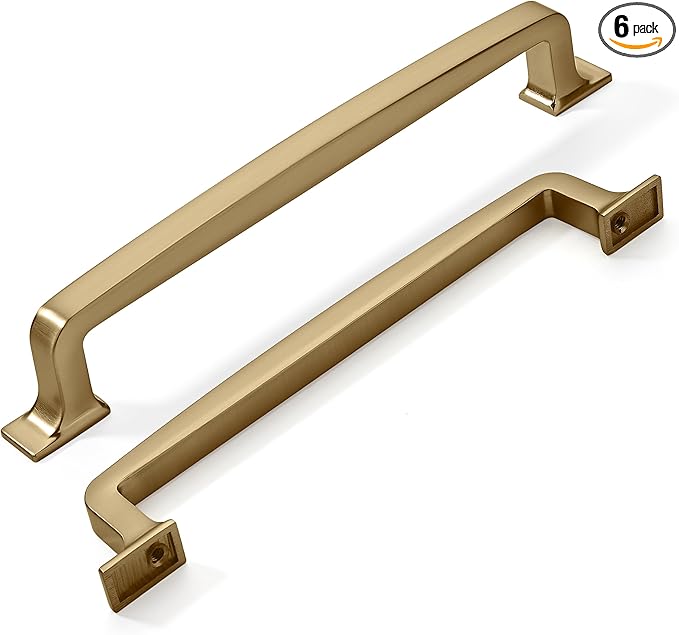 KHTUMEWARE 6-PACK 6-1/4Inch Cabinet Handles - Brushed Brass & Gold Pulls for Cabinets & Drawers
