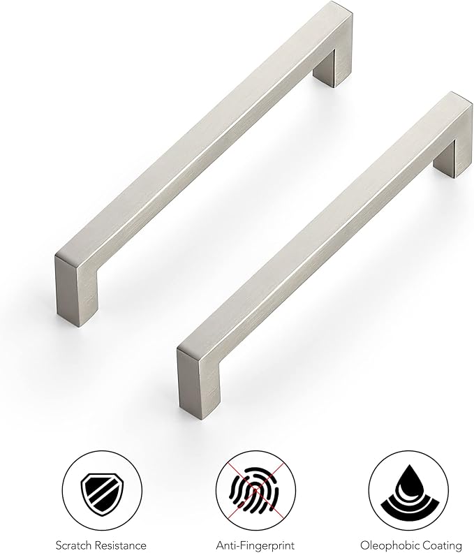 Ravinte 10 Pack 6-1/4 Inch Kitchen Square Cabinet Handles Satin Nickel Pulls Brushed Nickel Kitchen Cabinet Hardware Handles for Cupboard Drawer Pulls