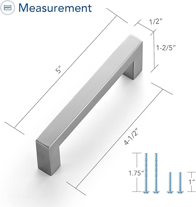 Ravinte 15 Pack Brushed Nickel Kitchen Cabinet Handles 4-1/2 Inch Cabinet Pulls Square Kitchen Hardware for Cabinet Drawer Pulls Drawer Handles Come with Screwdriver