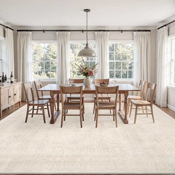 3x5 Area Rugs Living Room: Bedroom Neutral Washable Carpet Beige | Large - Image 9
