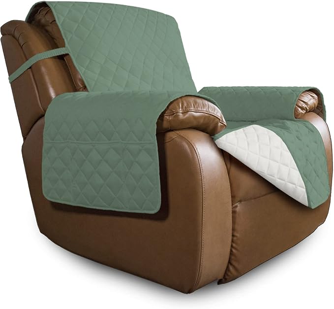 Easy-Going Reversible Couch Cover, Oversized Recliner, Cyan/Ivory | Machine by Easy-Going