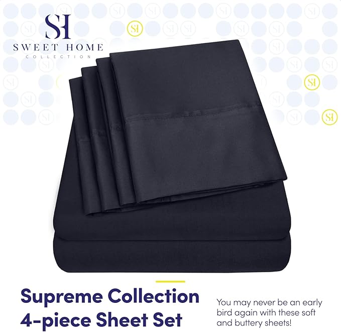 Twin XL Size Bed Sheets - 4 Piece 1500 Supreme Collection Fine Brushed Microfiber Deep Pocket Twin X-Large Sheet Set Bedding - 1 EXTRA PILLOW CASES, GREAT VALUE, Twin XL, Navy