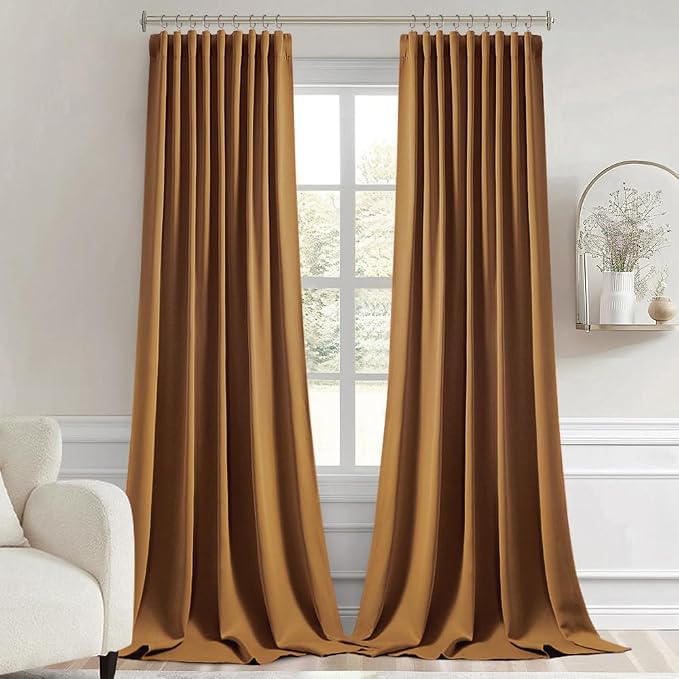 MIULEE Golden Brown Back Tab Blackout Curtains 52x96 Inch Long 2 Panels Set | - Image 9