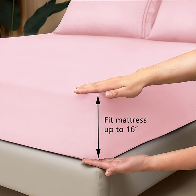 Mejoroom Twin Sheet Set - Hotel Collection Twin Sheets - Bedding Sheets & Pillowcases with Deep Pocket Fitted Sheet, Breathable, Wrinkle & Fade Resistant - 3 Piece(Blush Pink)