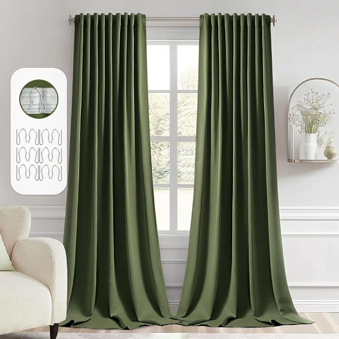 MIULEE Olive Green Back Tab Blackout Curtains 52x108 Inch Long 2 Panels Set | by MIULEE