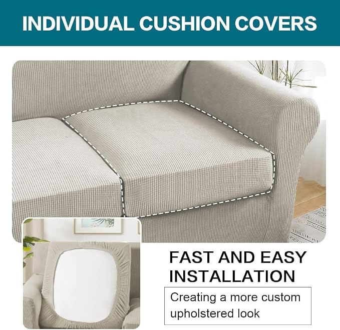 Turquoize 4 Piece Sofa Covers for 3 Cushion Couch Sofa Slipcover Soft Couch - Image 5