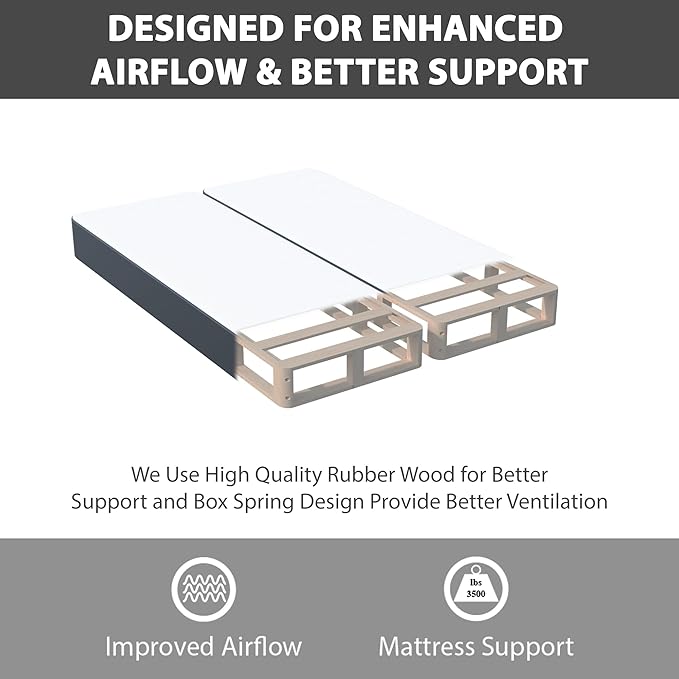 Treaton, 8-Inch Sturdy Wood Box Spring for Mattress Support - Durable and Fully Assembled, Natural Wood Foundation for Full, Gray