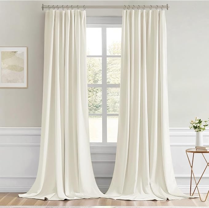 MIULEE Cream Back Tab Blackout Curtains 52x120 Inch Long 2 Panels Set | Rod - Image 9